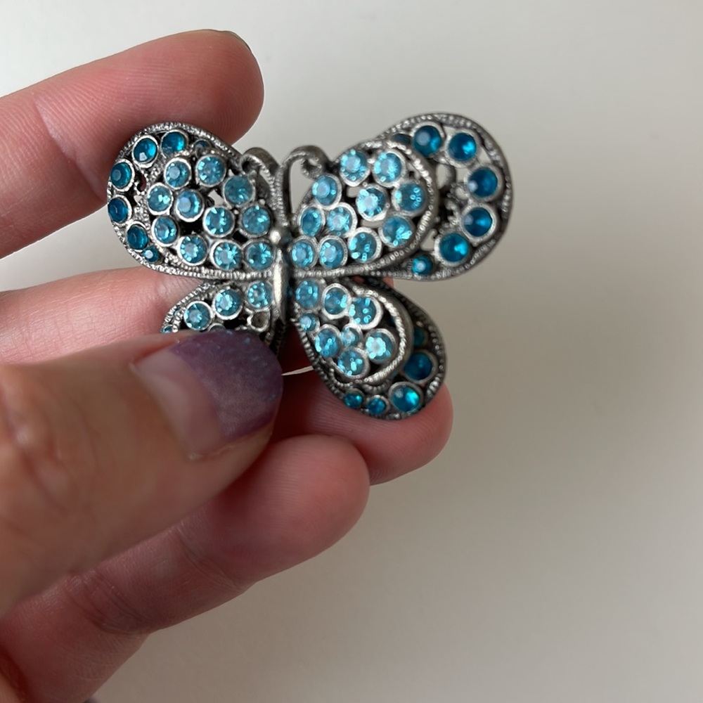 Blue Rhinestone Butterfly Pin - Picture 4 of 4